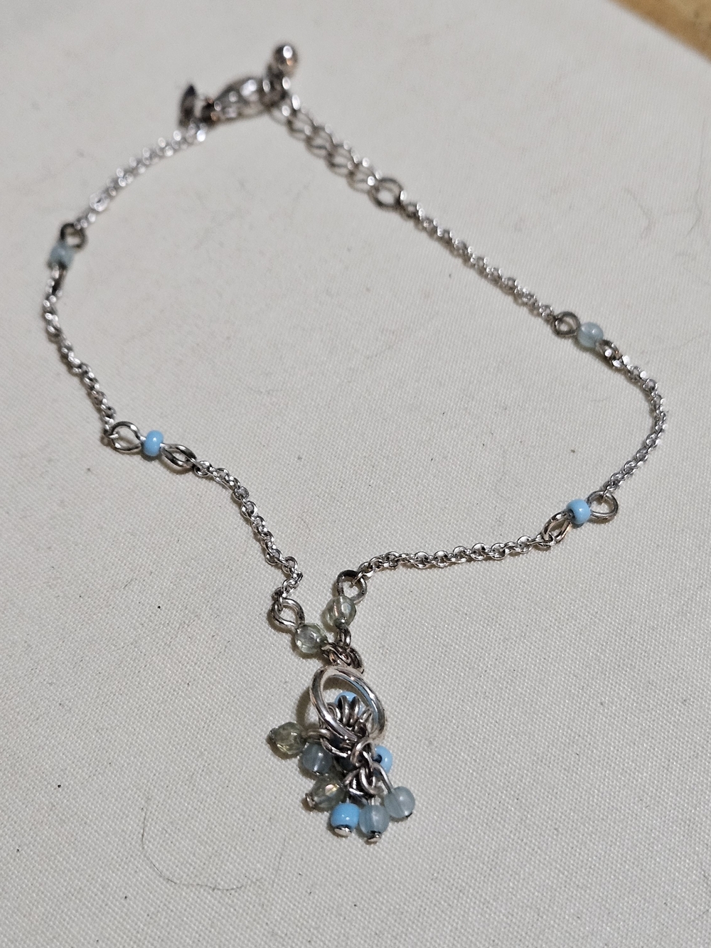 Avon Silver-Tone Necklace with Pale Blue Bead Cluster